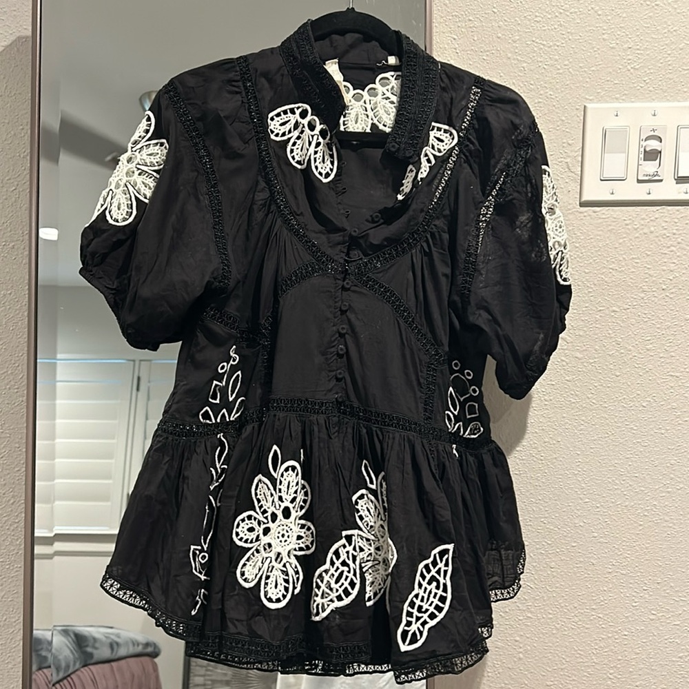Beautiful black cotton top with open lace work.